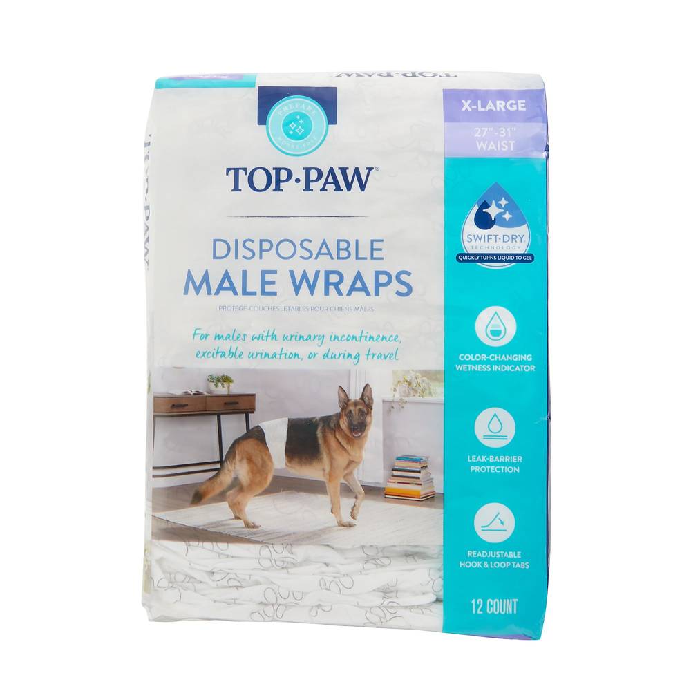 Top Paw Disposable Male Wrap Dog Diapers (x large/white )