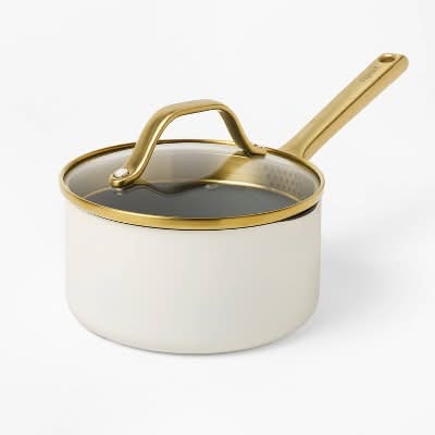 Figmint Nonstick Ceramic Coated Aluminum Sauce Pan 1.5 Qt, Cream (2 ct)