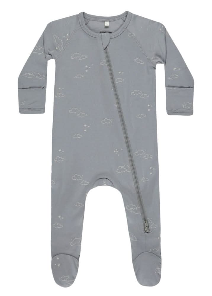 Quincy Mae Bamboo Zip Footie || Oat Gingham main image 1
