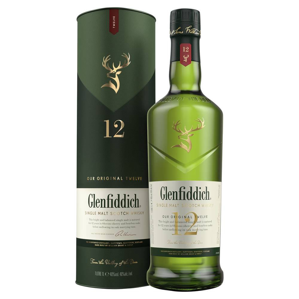 Glenfiddich 12YO Single Malt Scotch Whisky 1L ea