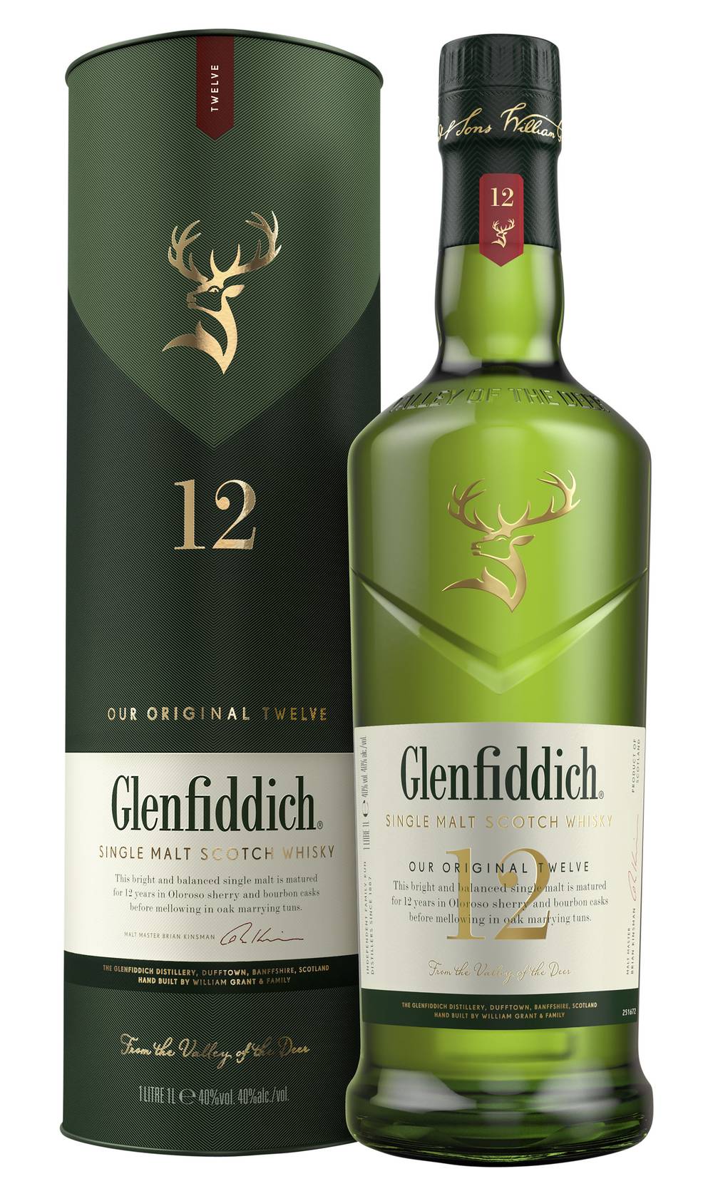 Glenfiddich 12YO Single Malt Scotch Whisky 1L ea