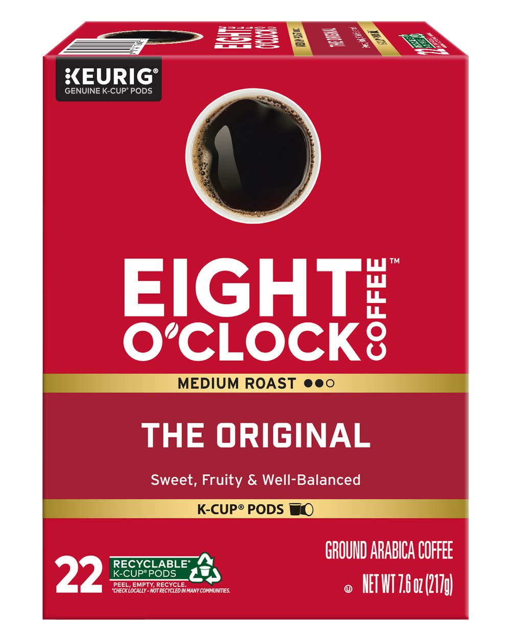 Eight O'Clock Coffee Medium Roast Coffee K-Cup Pods, The Original (7.6 oz, 22 ct)