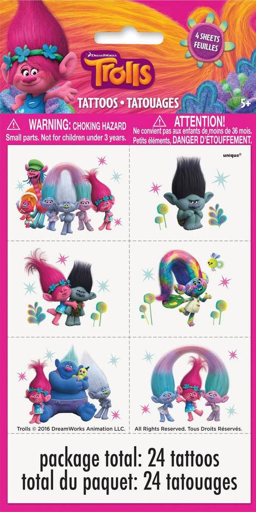 Unique Party Favors Trolls Tattoo Sheets Delivery Near Me Order