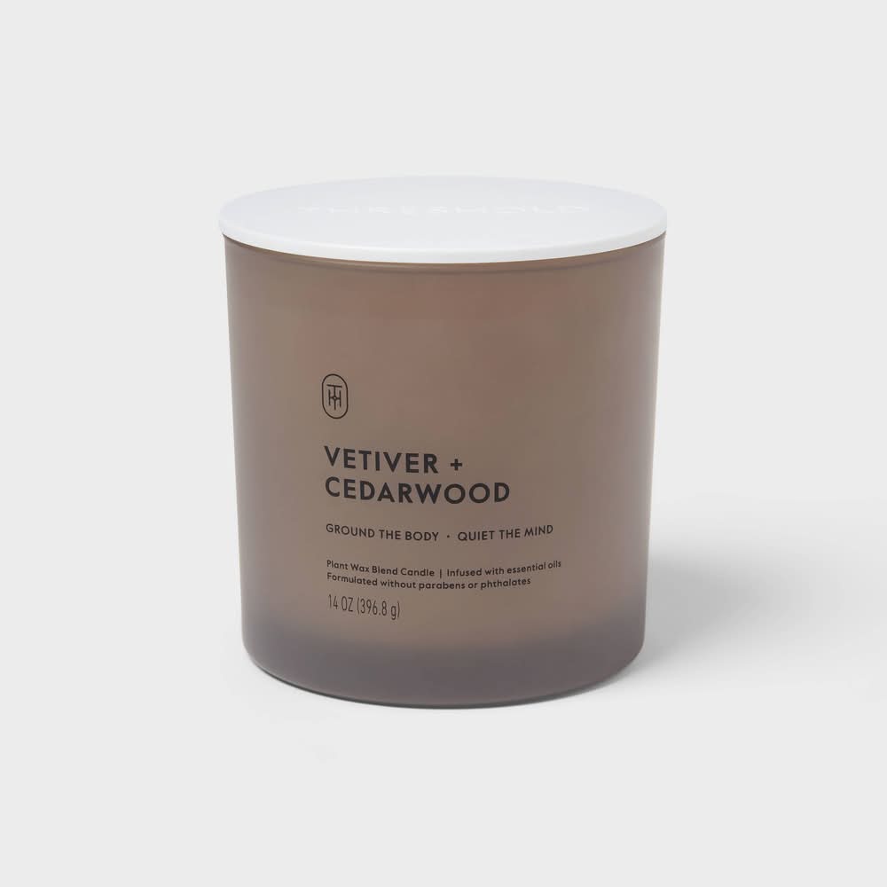 Threshold 2 Wick Glass Jar Candle, Vetiver-Cedarwood (14 oz)