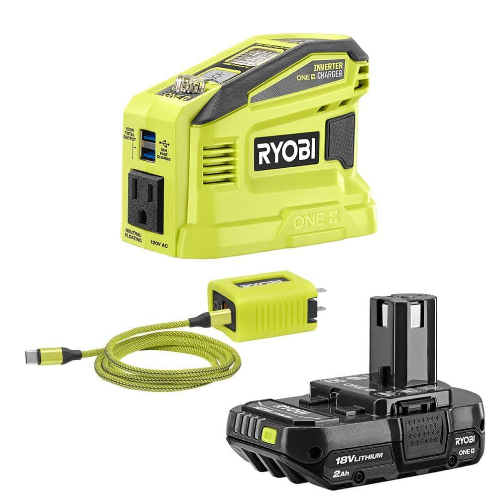 Ryobi 150-Watt Push Button Start Power Source And Charger For One+ 18-Volt Battery Generator With 2.0 Ah Battery