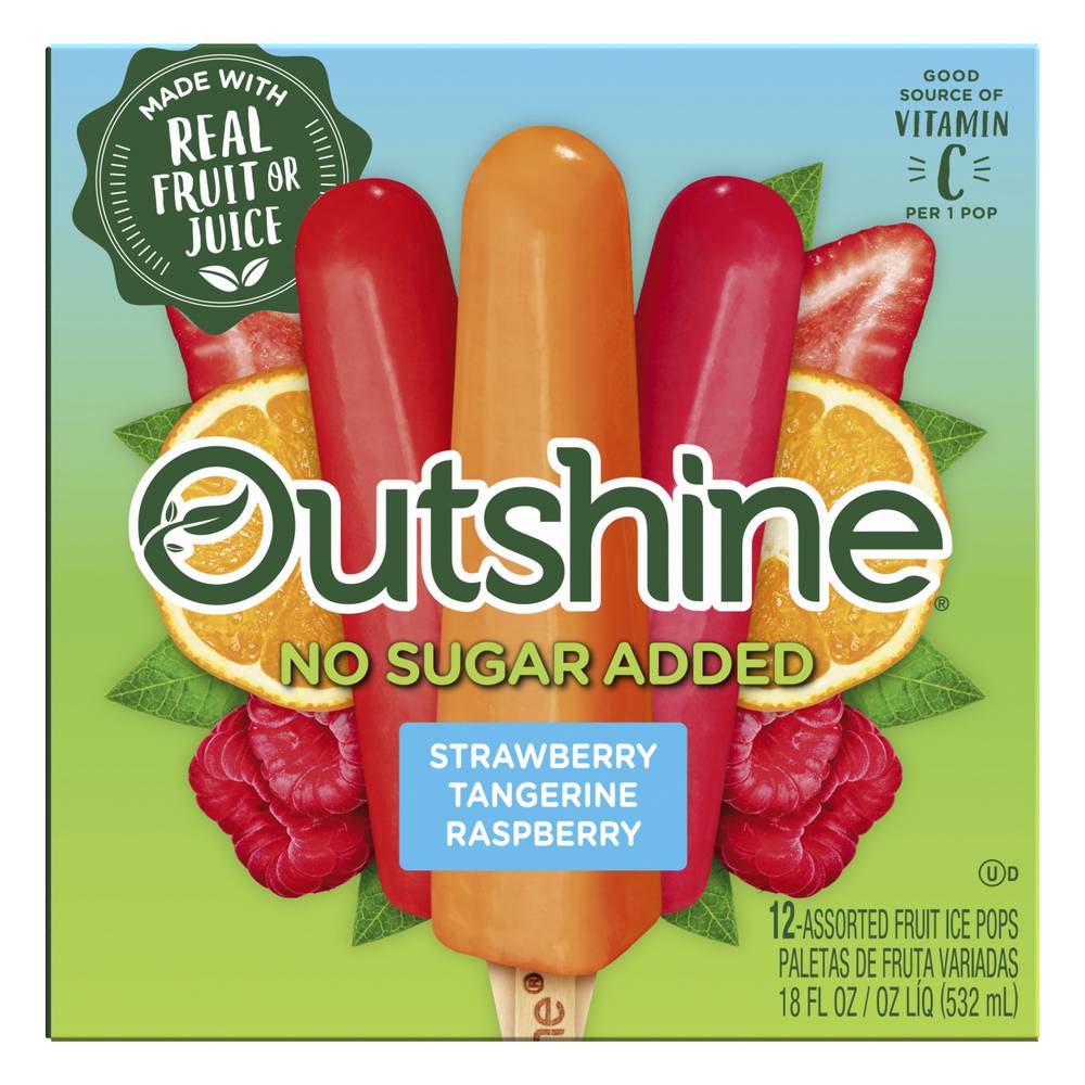 Outshine Fruit Ice Bars, Strawberry-Tangerine-Raspberry, Assorted (18 fl oz, 12 ct)