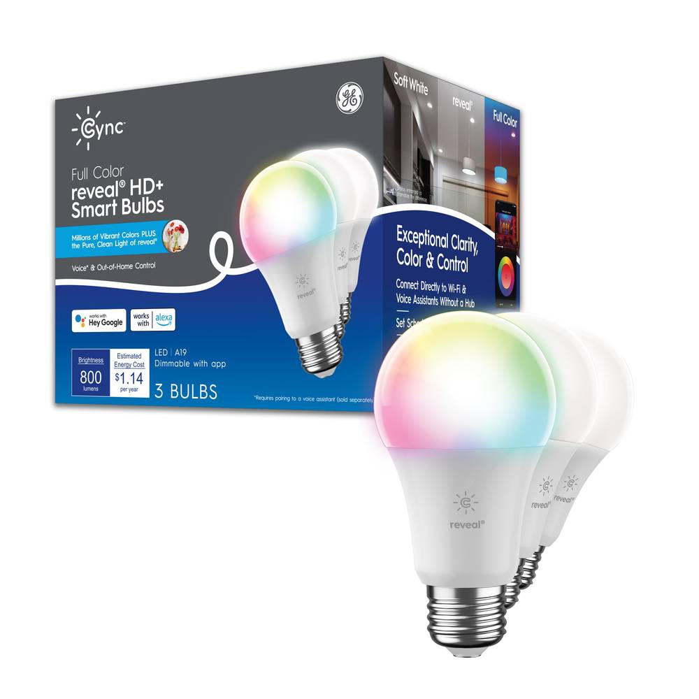 GE Cync Reveal 60-Watt EQ A19 Full Spectrum E26 Dimmable Smart LED General Purpose Light Bulb (3-Pack) | 93130147