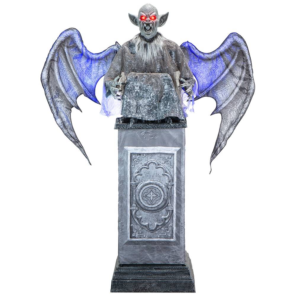 Haunted Living 8-ft Talking LED Gargoyle with Wings on Pedestal Animatronic | 550581