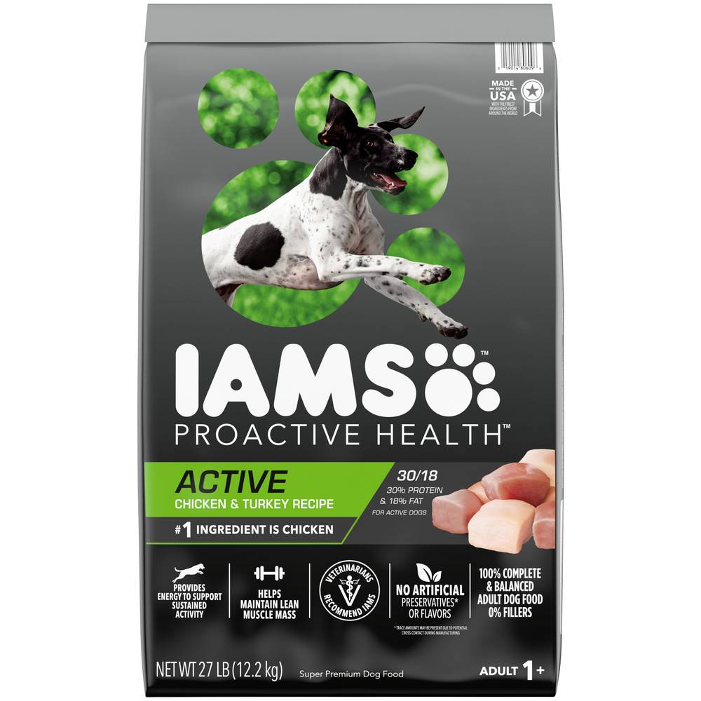 Iams Proactive Health Adult 1+ Active Super Premium Chicken & Turkey Recipe Dog Food (27 lbs)