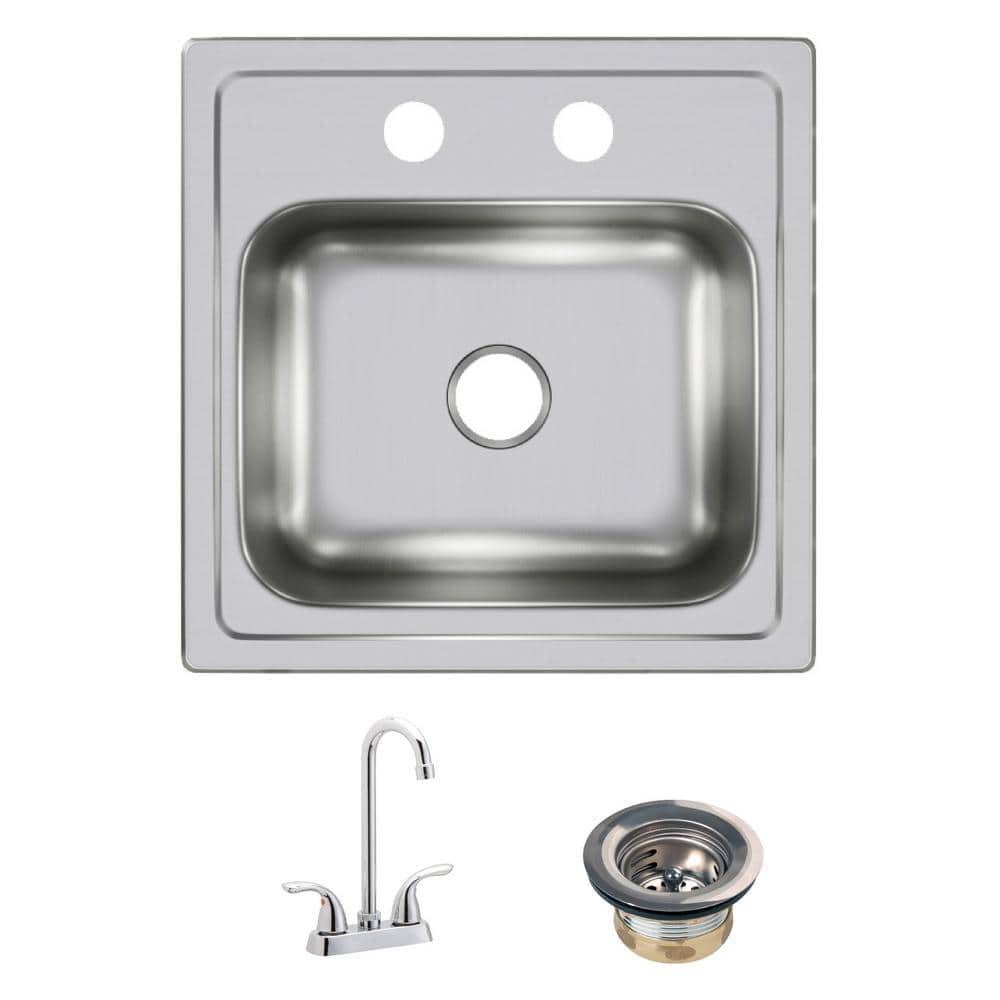 Elkay 15 In. Drop-In Single Bowl 20-Gauge Durable Satin Stainless Steel Kitchen Sink Kit W/ Faucet