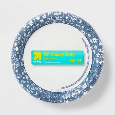 up&up Textured Heavy Duty Paper Plates, 10 in, White-Blue (54 ct)