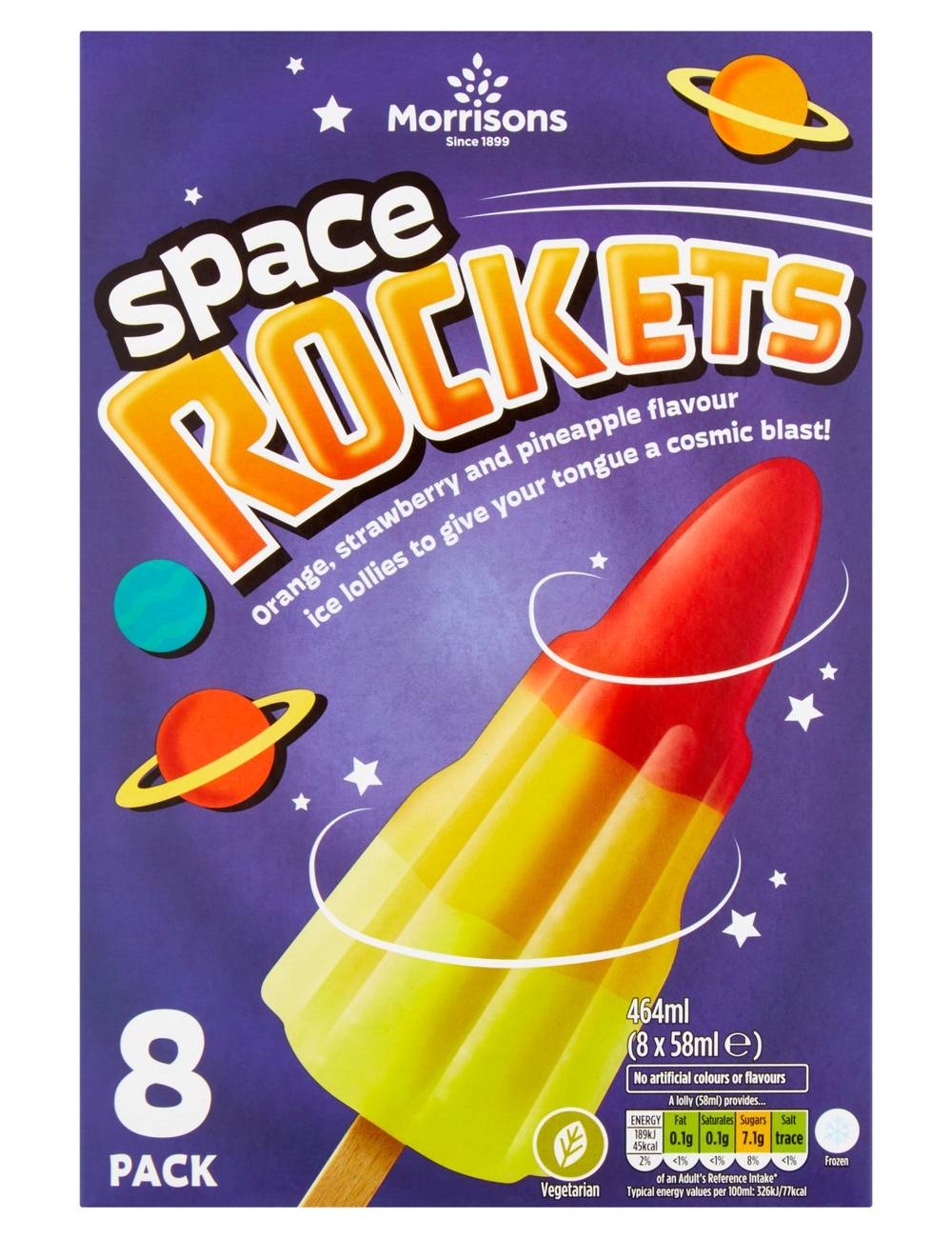Morrisons Orange Strawberry & Pineapple, Space Rocket Ice Lollies (8 x 58ml)