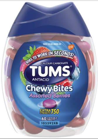 TUMS Chewy Bites Extra Strength Antacid Tablets 750 mg, Assorted Berries (60 ct)