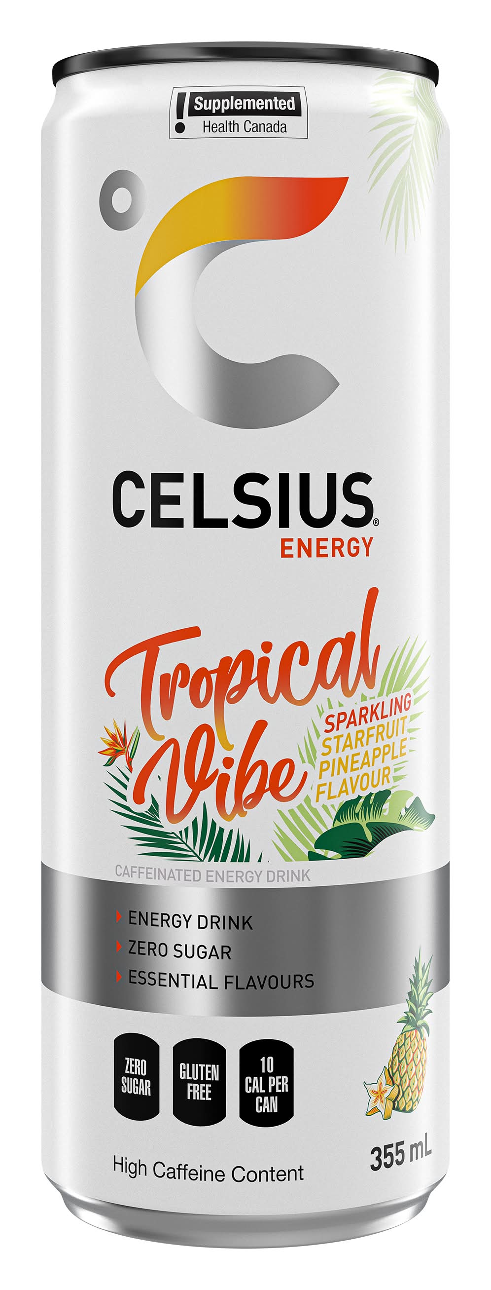 Celsius Tropical Vibe Energy Drink, Sparkling Starfruit-Pineapple (355 ml)