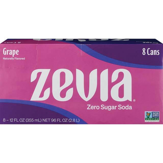 Zevia Zero Sugar Soda Soft Drinks, Grape (8 x 12 fl oz)