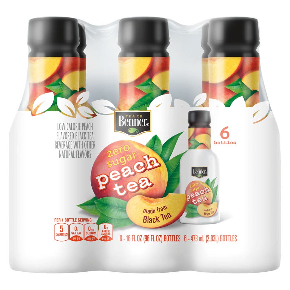 Benner Zero Sugar Diet Tea, Peach (6 x 16 fl oz)