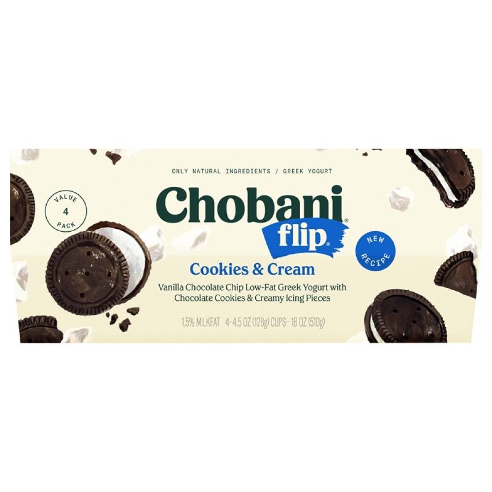 Chobani Flip Cookies & Cream Vanilla Chocolate Chip Low-Fat Greek Yogurt