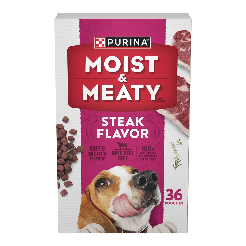 Purina Moist & Meaty Wet Dog Food, Steak Flavor (36 ct)
