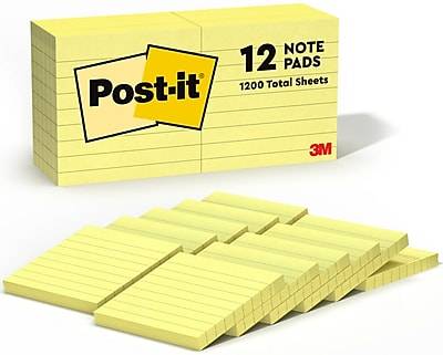 Post-It Lined Sticky Note Pads 63012pk (12 ct) (canary yellow)