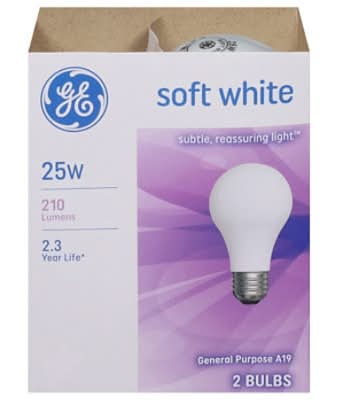 General Electric 25W Soft White Light A19 Bulbs