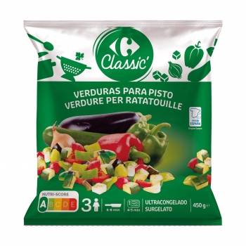 Verduras para pisto ultracongelado Classic' Carrefour 450 g.