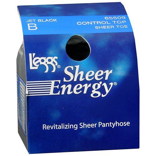 L'eggs Sheer Energy Revitalizing Sheer Pantyhose, Sheer Toe, Control Top - Size B, Jet Black 1.0 pr