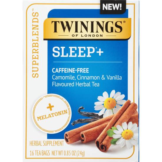 Twinings Superblends Sleep+ Camomile, Cinnamon & Vanilla Flavoured Herbal Tea with Melatonin, 16 CT