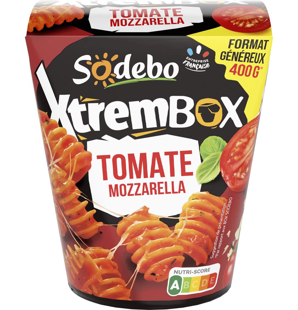 Sodebo - Xtrembox plat de pâtes radiatori, tomate mozzarella (400g)