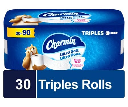 Charmin 2-Ply Ultra Soft Toilet Paper Triple Rolls, 9.9x10.1 cm (30 ct)