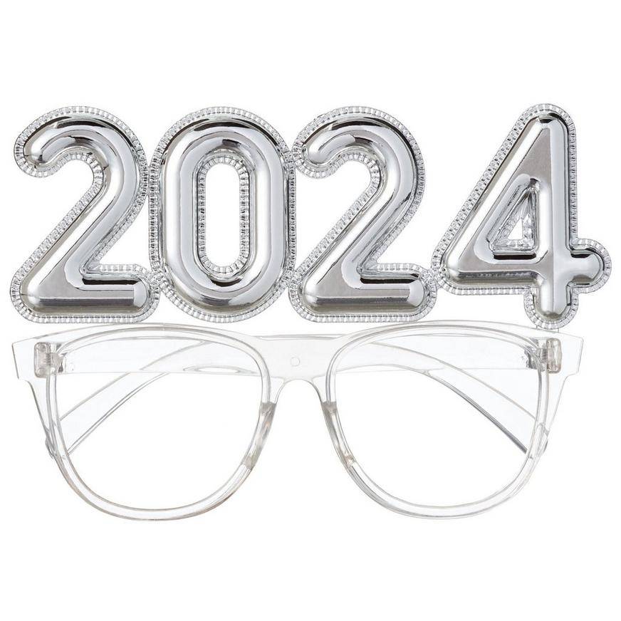 Silver 2024 Balloon Plastic Glasses