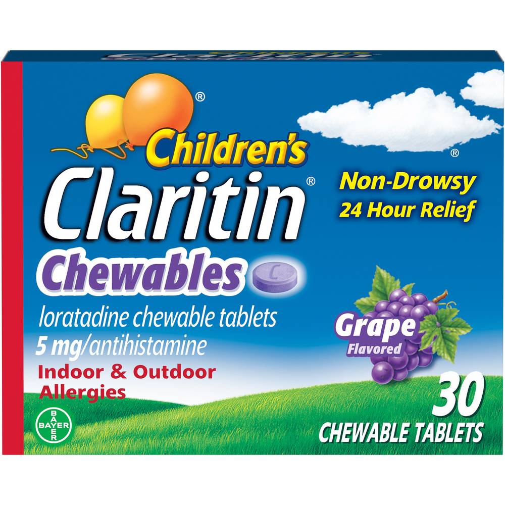 Claritin Children's Non-Drowsy 24HR Allergy Relief Chewable Tablets, Grape, 30 CT