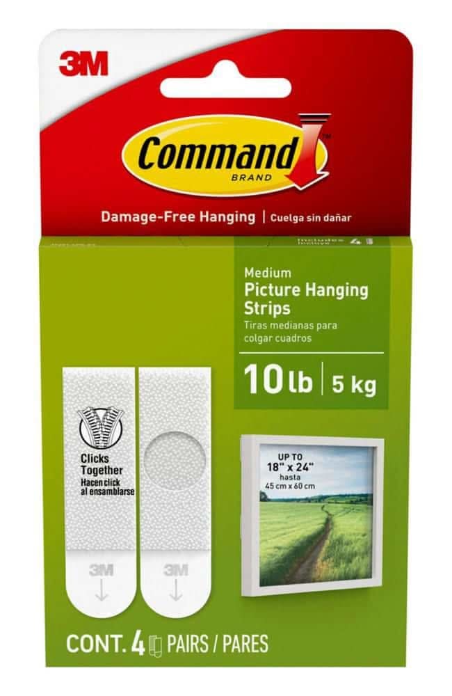 Command Medium Picture Hanging Strips, White, 4 Sets Of Strips