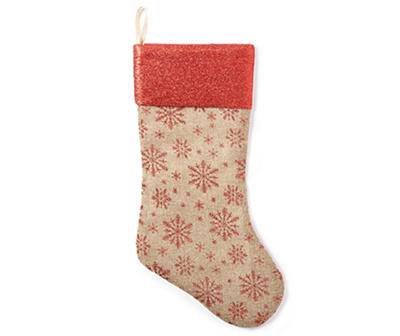 Burlap Glitter Snowflake Stocking, (19")