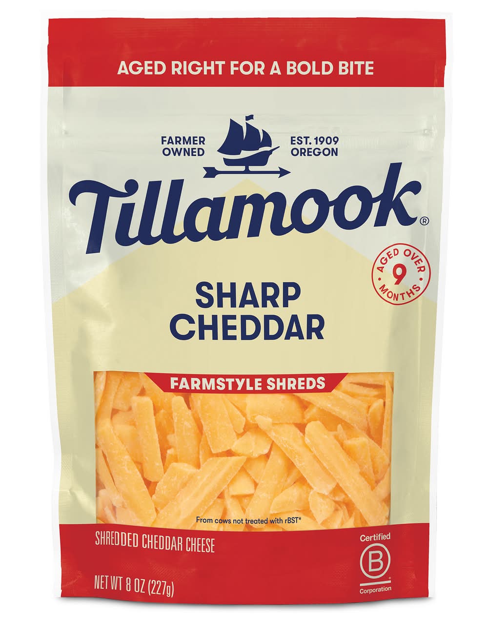 Tillamook Thick Cut Sharp Cheddar Shredded Cheese, Farmstyle (8 oz)