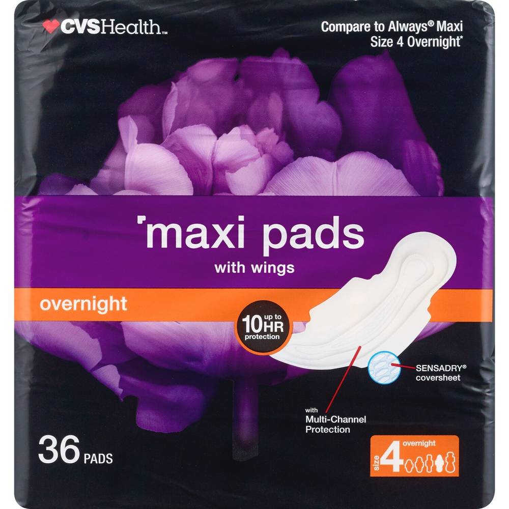 Cvs Health Maxi Pads With Wings, Overnight, 36 Ct