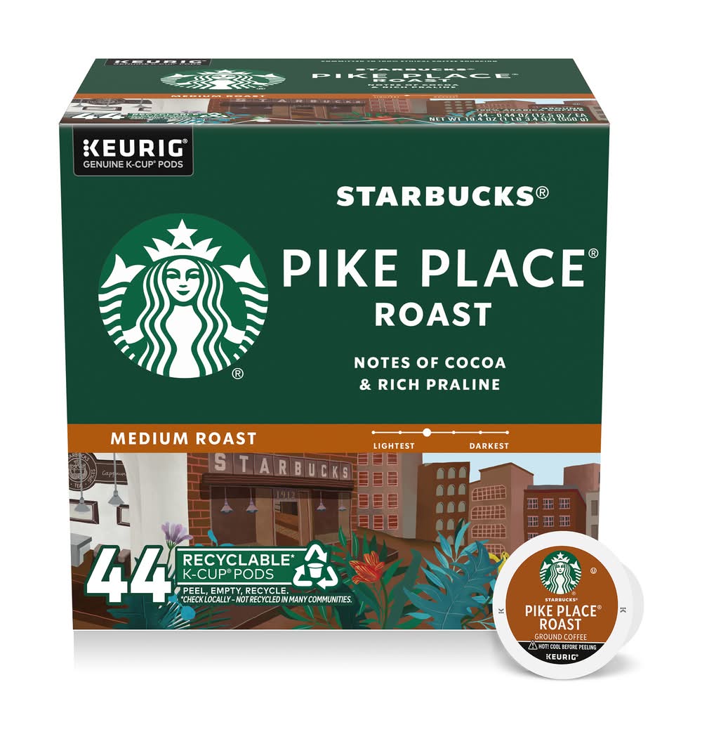 Starbucks Pike Place Medium Roast Ground Coffee K-Cup Pods (19.4 oz, 44 ct)