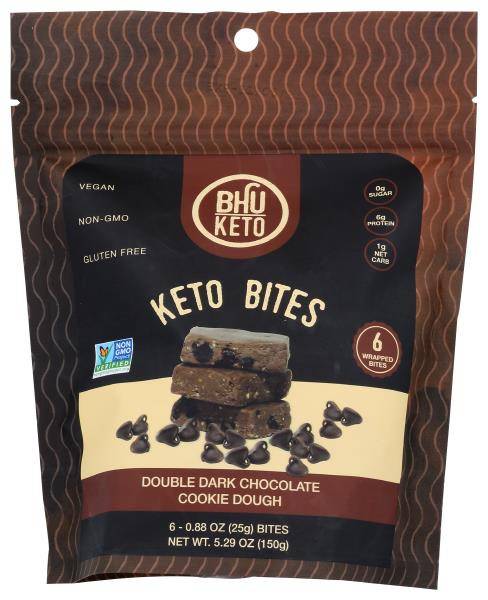Keto Vegan Double Dark Chocolate Cookie Dough Bites Bhu Foods 6 x 0.9 oz