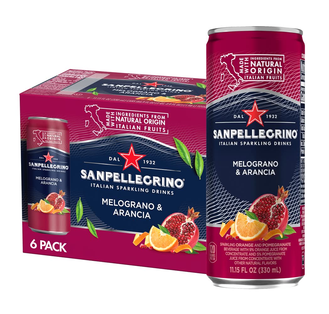 San Pellegrino Melograno and Arancia Sparkling Drink, Orange-Pomegranate (6 x 11.15 fl oz)