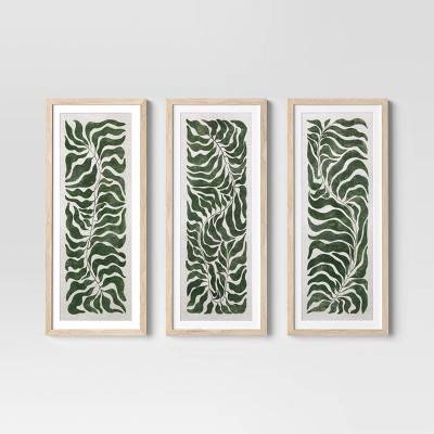 (Set of 3) 12"x28" Modern Seaweed Framed Arts Naturals - Threshold™