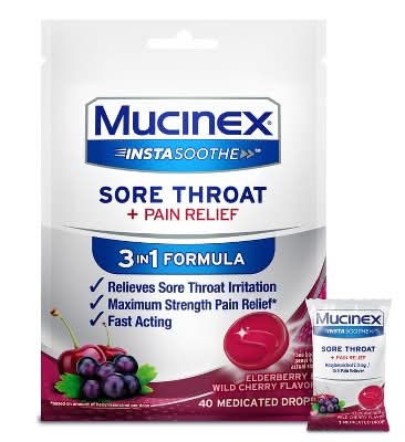Mucinex Instasoothe Sore Throat + Pain Relief Lozenges, Elderberry & Wild Cherry (40 ct)