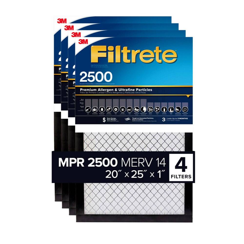3M 2500 Series Filtrete 1" Filter, 4-pack, 20X25x1