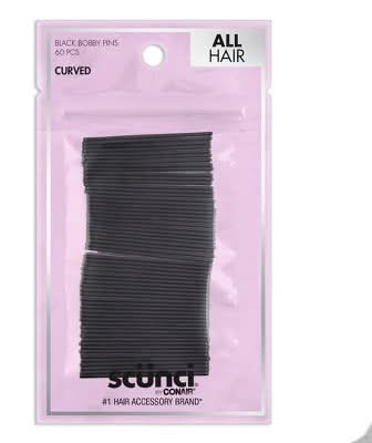 Scunci Curved Metal Bobby Pins For All Hair, Black (60 ct)