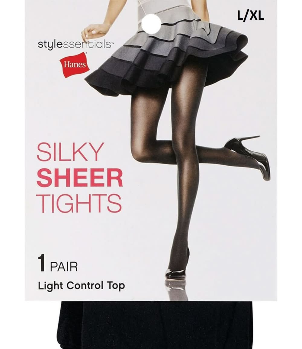 Hanes Style Essentials Silky Sheer Tights, Black, L/Xl