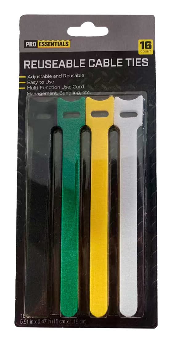 Pro Essentials Reusable Cable Ties 16 Ct