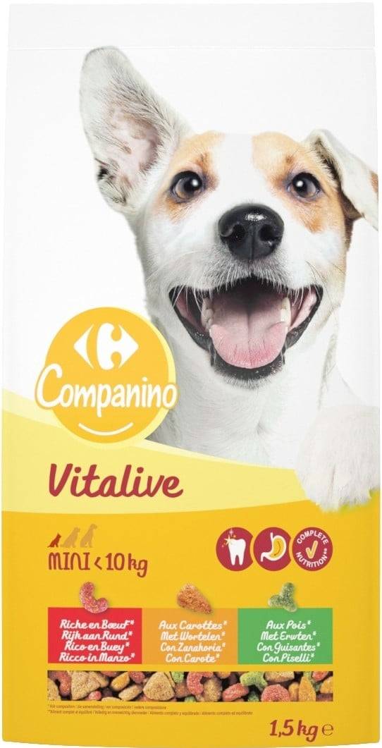 Carrefour Companino - Vitalive croquettes pour chien adulte mini au bœuf & aux légumes (1,5kg)