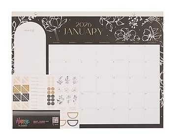 2026 Me & My Big Ideas Happy Planner 22 x 17 Monthly Desk Calendar, Black, White, and Gold (CD00212003)