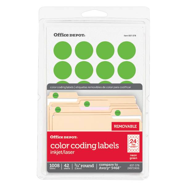 Office Depot Brand Removable Round Color-Coding Labels Green Neon (1,008 ct)
