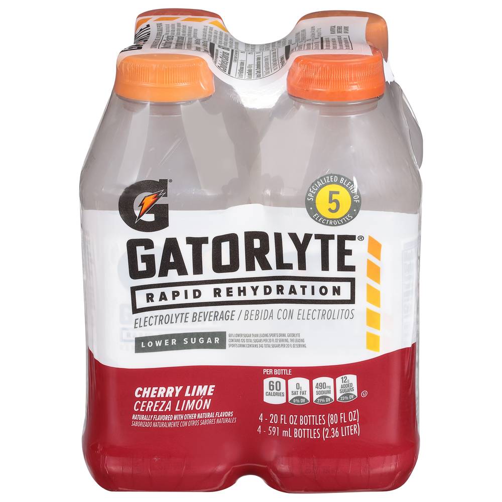 Gatorade Gatorlyte Rapid Rehydration Electrolyte Beverage, Cherry Lime (4 x 20 fl oz)