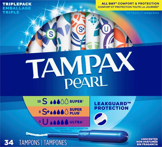 Tampax Pearl Leakguard Protection Tampons Triple pack (34 tampons)