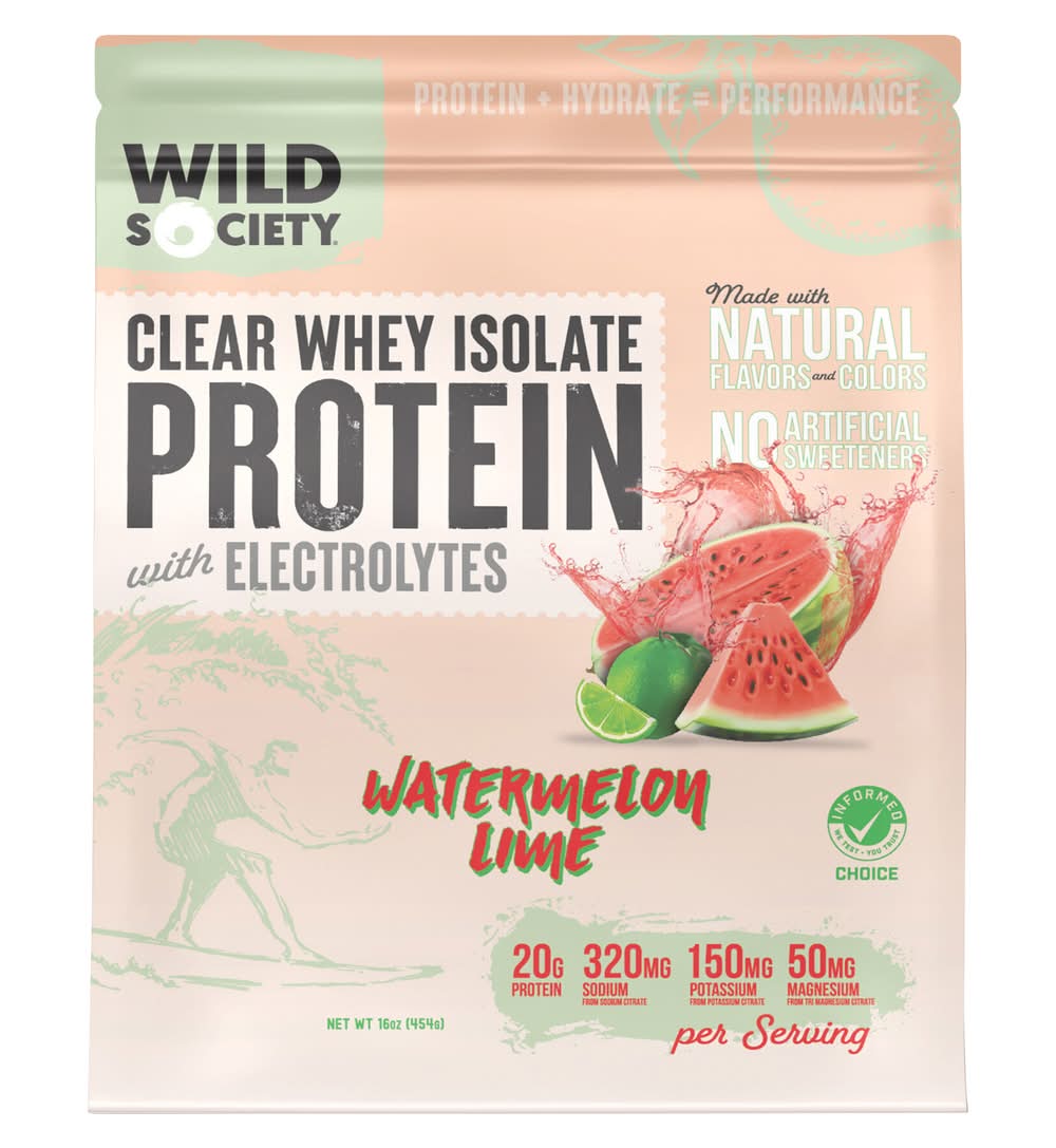 Wild Society Clear Whey Isolate Protein With Electrolytes, Watermelon-Lime (16 oz)